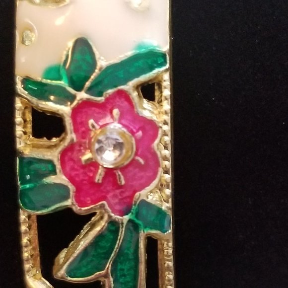 Hinged Enameled Pink and Green Cloisonne Bracelet - Picture 6 of 6